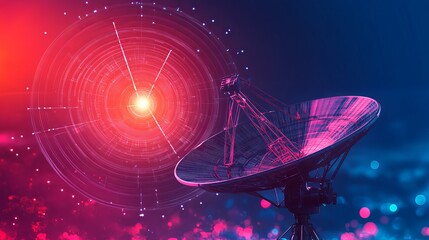 Abstract technology background Abstract communication satellite dish transmitting and receiving radio signals with a directional signal radiating in a spiral Vector illustration