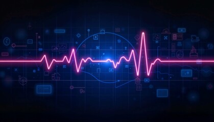 Naklejka premium Digital heartbeat pulse against a technological background