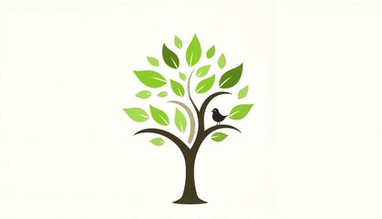 Fototapeta premium Illustration of tree with green leaves and a bird