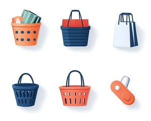 Fototapeta premium Shopping items on white background, showcasing different bag styles for retail use and online shop displays