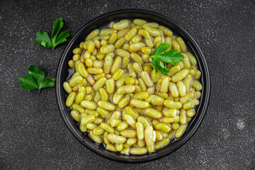 Beans flageolet green bean fresh delicious gourmet food background on the table rustic food top view copy space keto and paleo diet vegetarian and vegan food