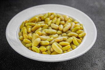 Beans flageolet green bean fresh delicious gourmet food background on the table rustic food top view copy space keto and paleo diet vegetarian and vegan food