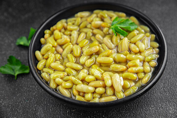 Beans flageolet green bean fresh delicious gourmet food background on the table rustic food top view copy space keto and paleo diet vegetarian and vegan food