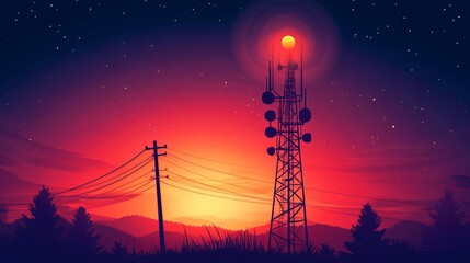 Antenna transmission communication tower with a vector background concept