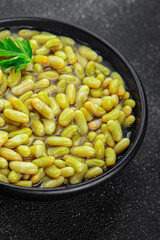 Beans flageolet green bean fresh delicious gourmet food background on the table rustic food top view copy space keto and paleo diet vegetarian and vegan food