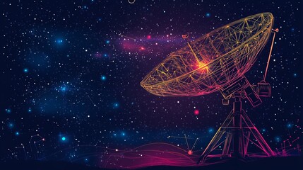 Astronomy Abstract mash line and point radio telescope on a white background with a starry sky Space illustration featuring stars and the universe