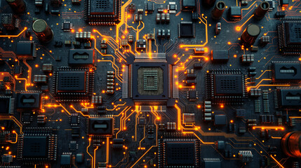 Fototapeta premium Circuit Board with Glowing Pathways