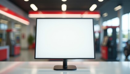Blank white sheet on stand at gas station service desk