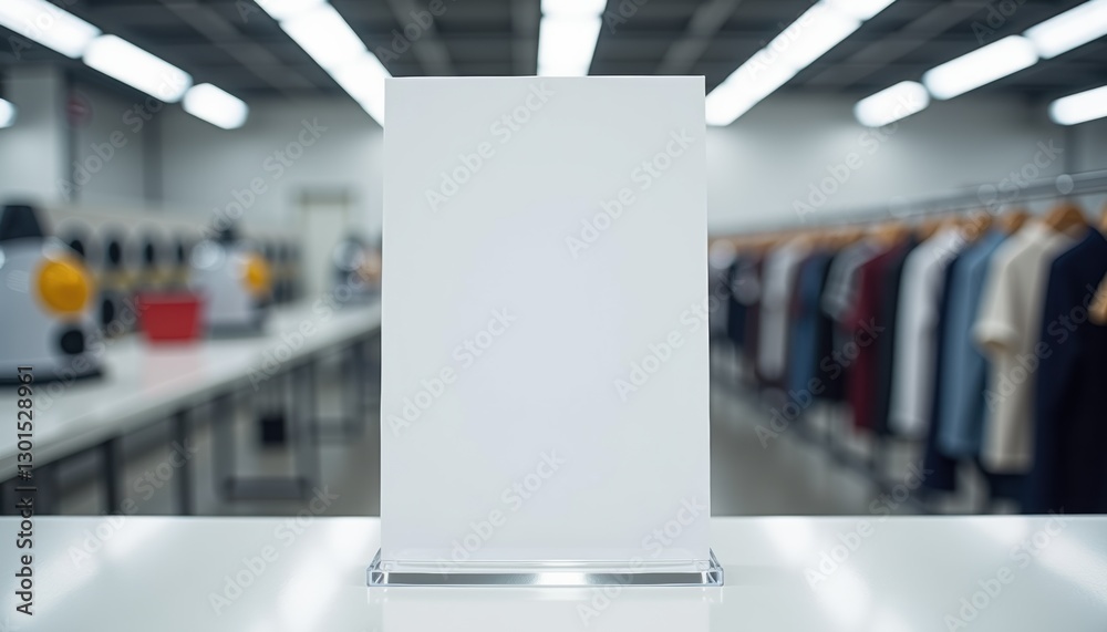 Poster photorealistic mockup of a blank white sheet without text on a transparent acrylic stand positioned 