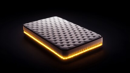 A modern mattress illuminated with warm light, emphasizing comfort and design for a restful sleep experience.