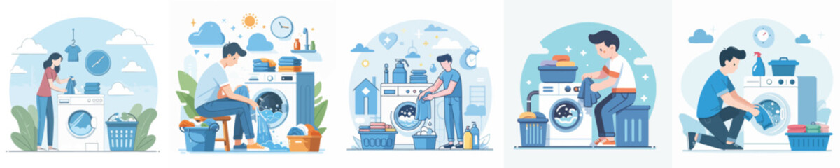 Vector of a person washing clothes.