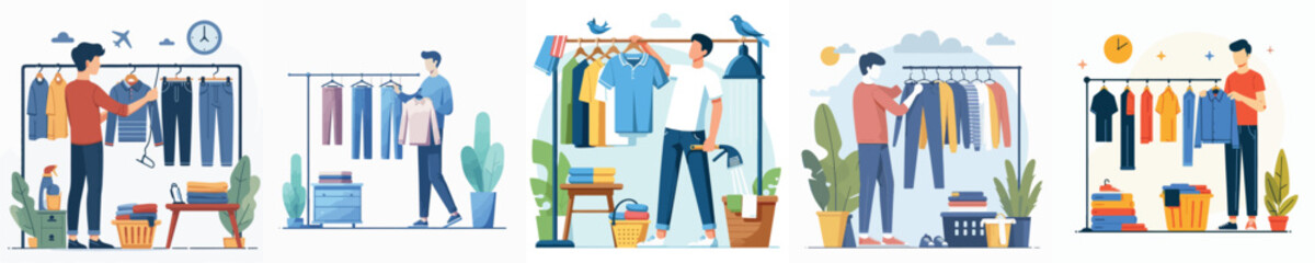 Vector of a person hanging clothes to dry.