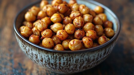 Obraz premium Crispy Roasted Chickpeas in Bowl Healthy Snack Close Up