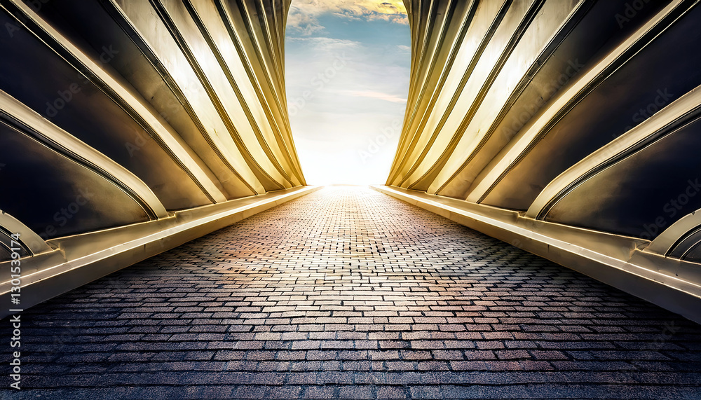 Aufkleber abstract pathway invites exploration towards a mysterious open vault under a luminous sky