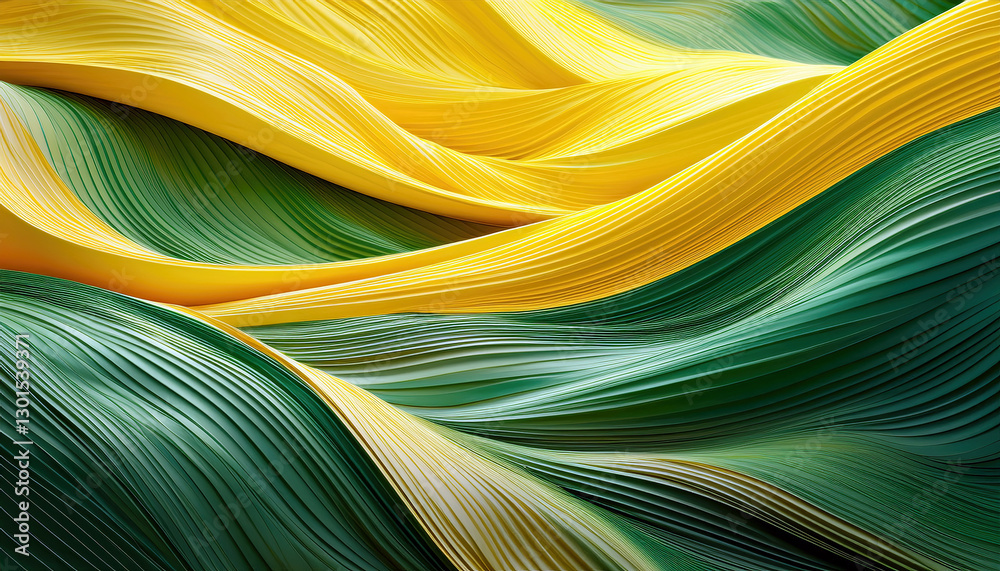 Poster abstract waves of yellow and green flow gracefully through a dynamic landscape