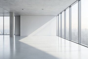 Obraz premium Modern white bathroom with decorative objects and city view. AI generated illustration.