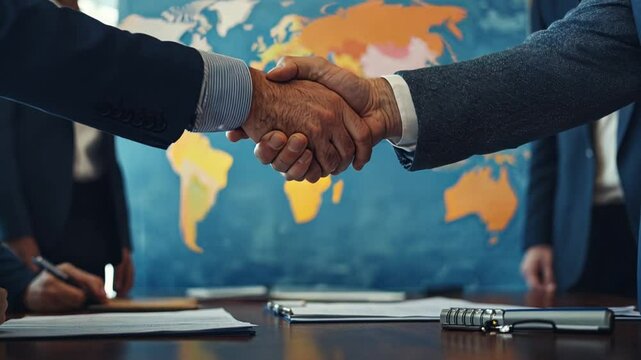 Successful international business negotiations resulting in a handshake agreement