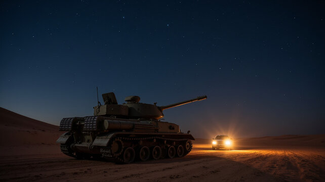 A machine gun standing on a tank track under the stars - Powered by Adobe