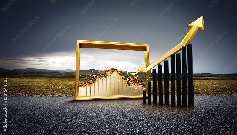 Aufkleber Graph Line Emerges Dramatically From Its Frame, Symbolizing Growth and Breaking Boundaries