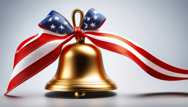Golden Bell Adorned With Vibrant American Flag Ribbon Showcases Patriotic Spirit