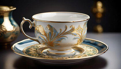 Beautifully Crafted Limoges Porcelain Cup and Saucer Adorned With Intricate Floral Designs