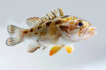 Naklejka premium The fish’s shimmering, multicolored fins create a vivid, captivating scene on the clean white background.