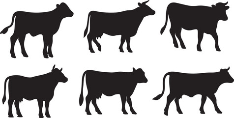 Cow Silhouette Vector Set Cattle Graphics for Farm Ranch Logos Decals and Branding Designs