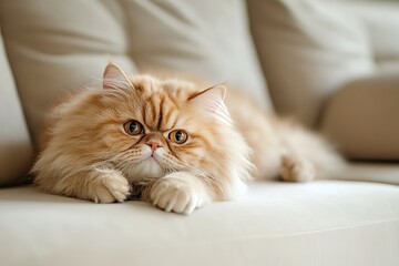 Persian cat is playing in the sofa