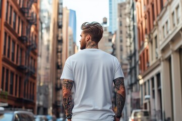 man wearing blank white t-shirt