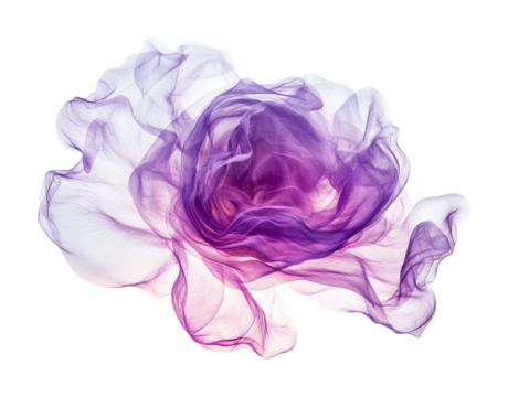 Delicate swirl of purple fabric creating an abstract floral design suitable for modern decor elements or textile art arrangements, cut out