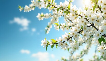 Obraz premium Delicate cherry blossom branches in full bloom against a clear blue sky