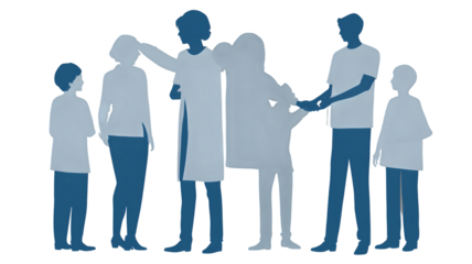 Silhouettes of a Family Group, Showing Connection and Support