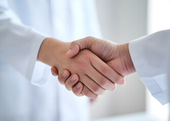 Two healthcare professionals shaking hands in a hospital, representing partnership and mutual respect towards each other Generative Ai.