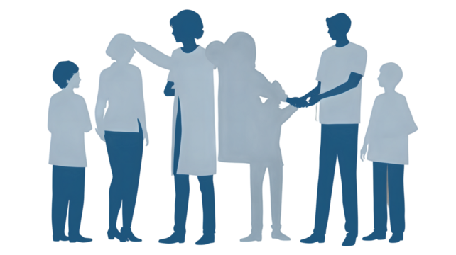 Silhouettes of a Family Group, Showing Connection and Support