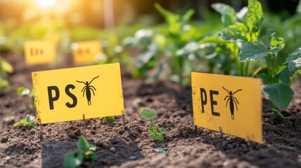 Warning Signs in Community Garden for Pest Control