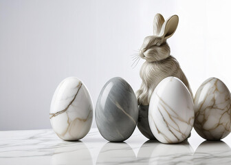 marble easter eggs with little rabbit