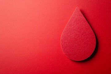 Glossy red blood drop shape on vibrant red background