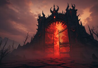 Infernal Gate: A Dark Fantasy Landscape of Fiery Embers