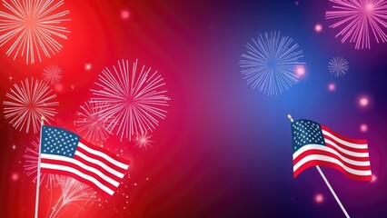 Fireworks display with American flags celebrating a national holiday in a vibrant night sky filled with colorful bursts of light. Generative AI