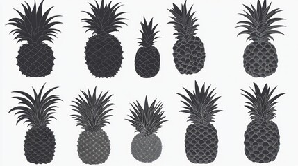 Silhouettes of Pineapples on White
