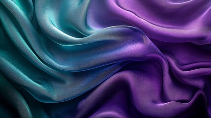 Fototapeta premium Abstract macro shot of flowing teal and purple fabric with illuminated texture
