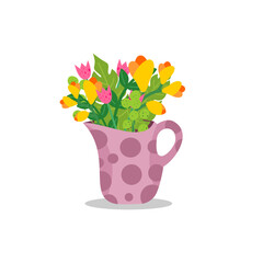 vector spring ceramic jug with wild garden flowers