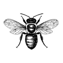 Obraz premium Engraved illustration of a detailed bee in vector art style showing intricacies of wings and body