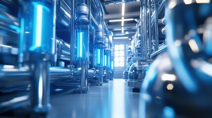 Obraz premium Futuristic Industrial Design with Blue Lighting and Pipelines