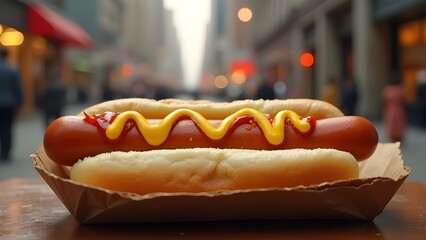  Classic New York Hot Dog with Mustard and Ketchup