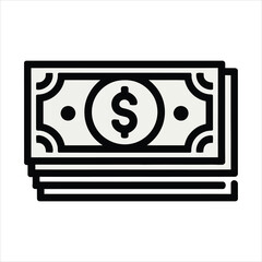 Stack of Dollar Bills ,Black and White Money Symbol, wealth, banking, savings, transactions, and currency. Perfect for business, fintech, and money-related design projects.