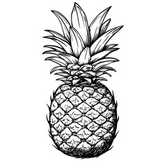Obraz premium Engraved vector illustration of a pineapple showcasing its detailed texture and unique shape in black and white design