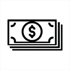 Stack of Dollar Bills ,Black and White Money Symbol, wealth, banking, savings, transactions, and currency. Perfect for business, fintech, and money-related design projects.