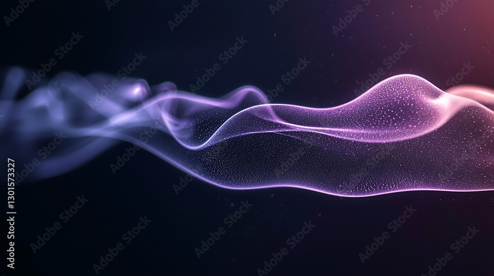 Aufkleber abstract wavy particle stream floating in dark space, purple and blue gradient glow