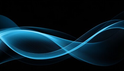Fototapeta premium Abstract banner background light blue dynamic wave on black backdrop poster cover header design, copy space